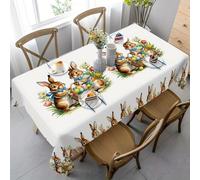 acsewater Easter Bunny Eggs Decorations, Large Tablecloth 220 x 152 cm Rectangular Easter Floral Table Cover Wipeable