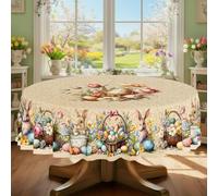 acsewater Easter Bunny Eggs Decorations, Large Tablecloth 260 x 152 cm Rectangular Easter Floral Table Cloths Wipeable