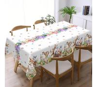 acsewater Easter Decorations, Easter Bunny Eggs Tablecloth Floral Large 240 x 140 cm Rectangular Table Cloths Wipeable