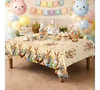 acsewater Easter Large Tablecloth Bunny Eggs Wipeable Floral Table Cloths Disposable 220 x 130 cm Rectangular, Easter Decorations