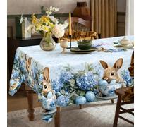 acsewater Easter Tablecloth Bunny Eggs Large 240 x 140 cm Rectangular Wipeable Floral Table Cloths Easter Decorations