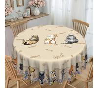 acsewater Funny Tablecloth Cats Table Cloths Waterproof Wipeable Table Cover for Cat Lovers Dinning Decor Ø 152 cm Round