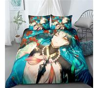 acsewater Genshin Impact Bedding Set 2PCS 3PCS Xiao Prints Bedding Set Anime Quilt Cover and Pillowcases Bedding Set