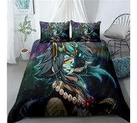 acsewater Genshin Impact Bedding Set 2PCS 3PCS Xiao Prints Bedding Set Anime Quilt Cover and Pillowcases Bedding Set