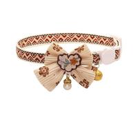 acsewater Pet Cat Brown Bowtie Collar with Beads Lace Bow Bell Necklace Vintage Cute Adjustable