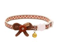 acsewater Pet Cat Brown Bowtie Collar with Beads Lace Bow Bell Necklace Vintage Cute Adjustable