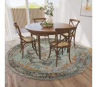 acsewater Round Rug Thin Washable - Ø 200cm Large Dining Living Room Circle Area Rugs, Vintage Boho Dining Table Mat Stain Resistant Nursery Carpet for Office
