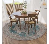 acsewater Round Rug Thin Washable - Ø 200cm Large Dining Living Room Circle Area Rugs, Vintage Boho Dining Table Mat Stain Resistant Nursery Carpet for Office