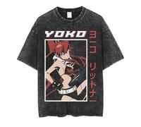 acsewater Summer Gurren Lagann Simon Kamina Cartoon Anime Washed and Aged Vintage Cotton Short Sleeve T-Shirt