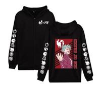 acsewater The Seven Deadly Sins Zip Hoodie Ban Graphic Print Zip Sweatshirtt Men Women The Seven Deadly Sins Cosplay Sweatshirt Black
