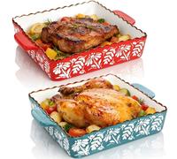 Acshio 2 Pack Ceramic Baking Dish, 9 x 9 inch Porcelain Square Bakeware with Double Handle, Lasagna Pan Bakeware Baking Dishes for Cooking, Cakes, Roasting Family Dinner