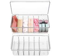 Acshio 2 Pack Lash Extension Organizer, Clear Eyelash Cart Storage Boxes with 6 Compartments, Separated Large Capacity Eyelash Extension Supplies Storage Container for Lash Techs