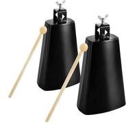 Acshio 2 Pack Metal Steel Cow Bells, 7 Inch Cowbell Noise Makers with Handle Stick, Hand Percussion Music Cowbell for Drumset Cheering Wedding Football Sport Games