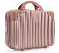 Acshio Rose Gold 12 Inch Portable Travel Hand Luggage with Elastic Band, Mini ABS Carrying Makeup Case Suitcase Train Cosmetic Bag for Travel, Camping, Business Trip
