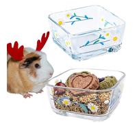 Acsist 2 Pack Hamster Food Bowl, Glass Guinea Pig Water Bowl，Hamster Drinking Dish,Anti Turning Small Animals Feeding Bowls for Chinchilla Ferret Rat Syrian Hamsters Mice Gerbil Hedgehog (White Daisy)