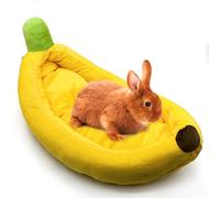 Acsist Bunny Bed,Rabbit Bed,Thick&Soft with Removable Mat,Machine Washable Guinea Pig Cushion,Cozy Bunny Plush House,Warm Small Animal Sleeping Beds(Yellow Banana Shape-M)