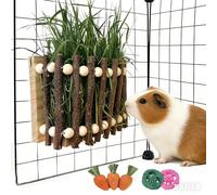 Acsist Hanging Rabbit Hay Feeder,Wood Guinea Pig Hay Holder,Less Wasted Bunny Grass Holder,Small Animals Feeding Grass Manage Rack Dispenser for Chinchilla,Ferret,Hamsters Cage Accessories