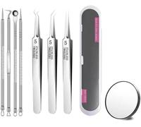 Acssart Tweezers - 2025 Upgraded Stainless Steel Blackhead Remover Kit,Blackhead Remover Tools,Professional Facial Blackhead Remover Tweezers,Cell Clip Pimple Needle Set with Storage Case