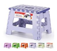 ACSTEP 9 Inch Folding Step Stool 300 LB Capacity Plastic Foldable Step Stools for Kids and Adults, Folding Stool Suitable for Kitchen, Stepping Stool with Handle Bicolor Purple Small Step Stool 1PC