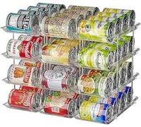 ACSTORi Canned Goods Organiser for Cupboard,Automatic Rolling and Adjustable Height And Width,CLear 4 Tier Soup Can Organiser Holds Up to 48 Tins for Kitchen Cabinet or Refrigerator(4 Tier)