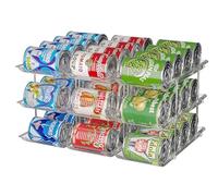 ACSTORi Canned Goods Organiser for Cupboard Automatic Rolling and Adjustable Height And Width, CLear 3 Tier Soup Can Organiser Holds Up to 36 Cans for Kitchen Cabinet or Refrigerator