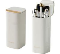 ACSTORi Makeup Brush Holder with Lid, Push Pop-Up Makeup Brush Organizer,4 Slots Dustproof,Waterproof Makeup Cosmetics Organiser for Vanity Decor, Bathroom Countertop ,Large Capcity