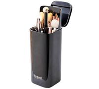 ACSTORi Makeup Brushes Organizer With Portable Covered Cap Waterproof Dustproof Manual Press Lift Makeup Brush Holder With Lid For Vanity Desktop Bathroom Countertop Black