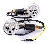 ACSUZ 2Pcs Chrome Motorcycle Skull Skeleton Bullet Turn Signal Light Lamp for Suzuki Boulevard for Honda VT VTX