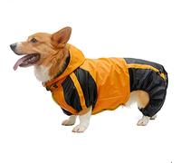 ACSUZ Corgi Dog Clothes Jumpsuit Waterproof Clothing Corgi Dog Raincoat Hooded Rain Jacket Pet Supplies,Orange,D M
