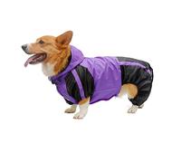 ACSUZ Corgi Dog Clothes Jumpsuit Waterproof Clothing Corgi Dog Raincoat Hooded Rain Jacket Pet Supplies,Purple,D M