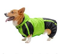 ACSUZ Corgi Dog Clothes Jumpsuit Waterproof Clothing Corgi Dog Raincoat Hooded Rain Jacket Pet Supplies,Green,D L