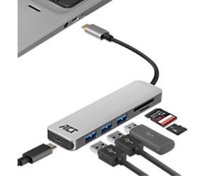 ACT AC7050 1 x USB C Female to 3 x USB A Female Hub 0.15m Black, Grey