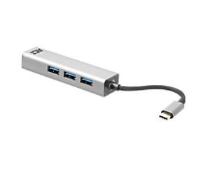 ACT AC7055 1 x USB C Male to 3 x USB A, Gigabit Network Port Hub 0.15m Black, Grey