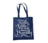 Act Justly Love Mercy Walk Humbly [INCSVG] cotton tote shopping bag - Navy