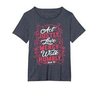 Act Justly, Love Mercy, Walk Humbly, Micah 6:8 Bible Verse T-Shirt, Women's Plus, Heather Blue, 4X