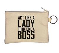 Act Like A Lady Think Like A Boss Key Chain Coin Purse Beige