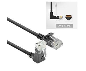 ACT Slimline Network Cable U/UTP CAT6A LSZH RJ45 Angled Up to Straight 0.15m Black