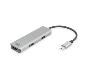 ACT USB C HDMI Adapter with Aluminium Housing, 4K@30Hz Dual HDMI, USB 3.0 Port 5Gbps, to Connect 2 Additional Monitors - AC7013