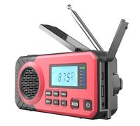 Acta Berg Emergency Solar Crank Radio With 5000 mAh Battery, World Receiver, AM/FM/SW, USB, Torch & Charger - Red