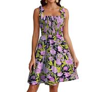 Actcat Ladies Dresses Square Neck Sleeveless Dress Floral Spaghetti Straps Short Elegant Dresses for Women UK Yellow Leaf Pink XXL