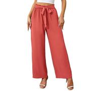 Actcat Wide Leg Trousers for Women UK Elasticated Waist Trousers Casual Baggy Palazzo Pants with Pockets Orange Red M
