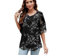 Actcat Womens Tops 3/4 Sleeve Ruffle Blouses Dressy Casual Double Layered V Neck Mesh Chiffon Tunic Shirts Ladies Blouses Blouses for Women UK Elegant