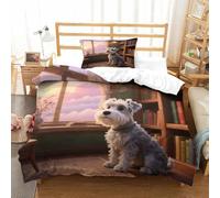 ACTDKGHDJ 3D Printed The Miniature Schnauzer Duvet Cover Set Matching Pillowcase Soft Lightweight Microfibre Pet Dog Bedding Set for Kids Single（135x200cm）
