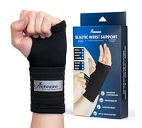 Actesso Elastic Wrist Support With Strap - Ideal for Sprains, Injury or Tendonitis with no metal bar - Support without inhibiting flexibility | Left or Right (Black, XL (Pack of 1))