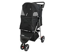 Actiaspet - Black Foldable Pet Stroller with Weather Protection and Swivel Wheels | 15kg Carrying Capacity