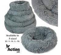 Actiaspet Dog Cat Bed Fluffy Donut Kitten Puppy Pet Cushion Calming Mattress S (Grey)