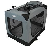 Actiaspet Fabric Pet Carrier Grey Large - FED 67154 | Portable Foldable Crate with 4-Side Mesh, 3 Access Points, Faux Sheepskin Bed