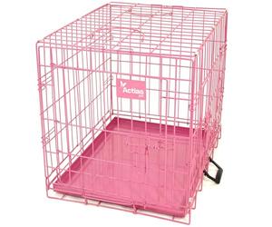 Actiaspet - Foldable Metal Dog Cage with Removable Tray (Pink, 30 Inch)