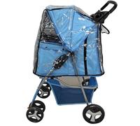 Actiaspet - Foldable Pet Stroller with Swivel Wheels | 15kg Carrying Capacity Collapsable Pet Push Chair Buggy (Blue, Stroller + Cover)