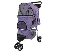 Actiaspet Foldable Pet Stroller with Weather Cover & Swivel Wheels - Dog & Cat Pushchair - Lightweight Travel Pet Buggy - 15kg Capacity (Purple Dot)